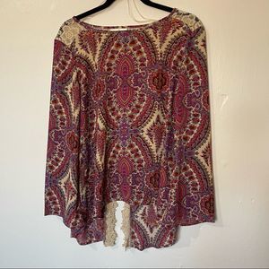 Henna S Bohemian Paisley Western Beach Long Sleeve with Lace Detail